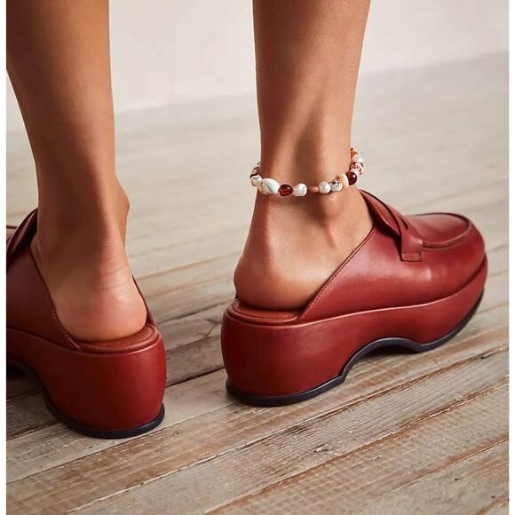 Free People Size 37 Winston Rust Platform Leather Mule Loafer Clog - Picture 2 of 9